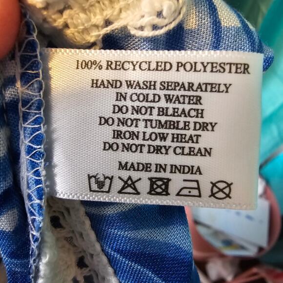 NEW America & Beyond Blue Pineapple Floral Crochet Lace Trim Maxi Dress Cover Up - Picture 11 of 12